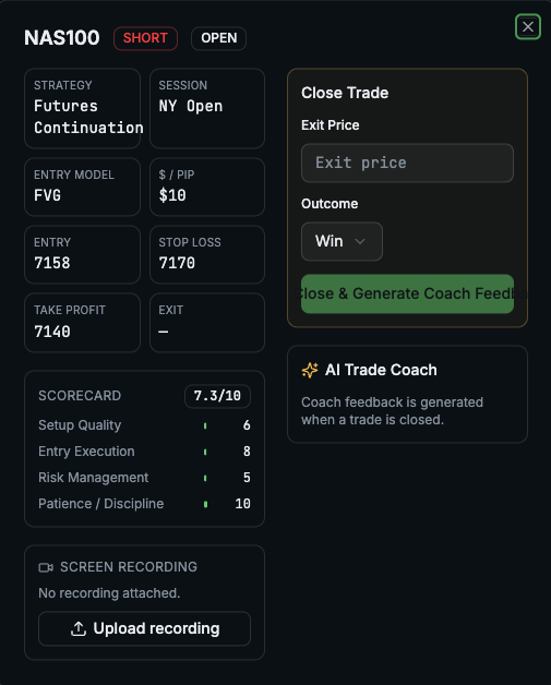 EliAI trade scorecard and coach
